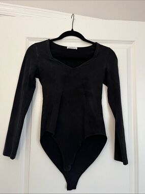 Mango Black Long Sleeve V-Neck Bodysuit